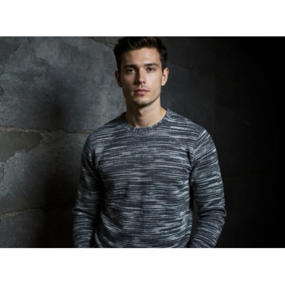 Calvin Klein Jeans XXL Men's Black Gray Striped Wool‎ Blend Sweater Pullover